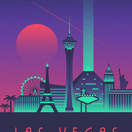 Las Vegas City Skyline Retro Art Deco - Night by Organic Synthesis
