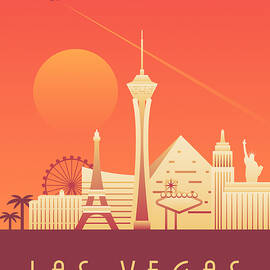Las Vegas City Skyline Retro Art Deco - Sunset by Organic Synthesis