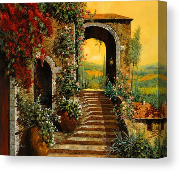 Le Scale E Il Cielo Giallo Canvas Art Print by Guido Borelli