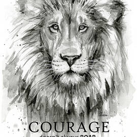 Lion Courage Motivational Quote Watercolor Animal by Olga Shvartsur