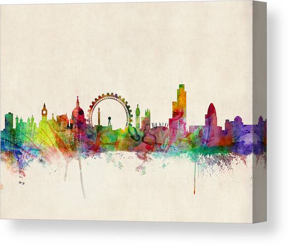 London Skyline Watercolour Canvas Art Print by Michael Tompsett