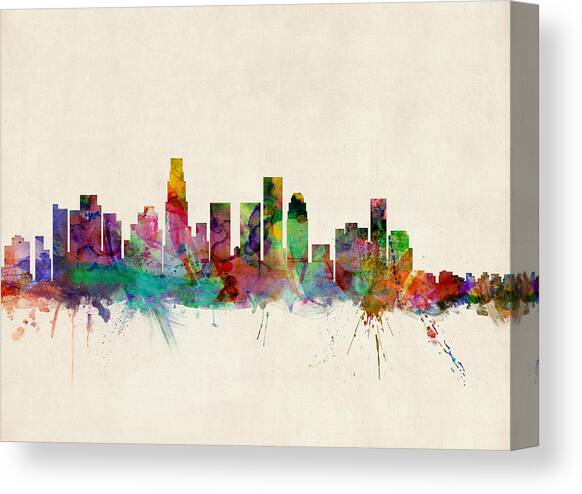 Los Angeles City Skyline Canvas Art Print by Michael Tompsett