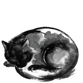 Black Cat Painting, Small Cat Painting, Lucky Cat Poster, Japanese Cat Painting, Zen Cat Artwork by Mariusz Szmerdt