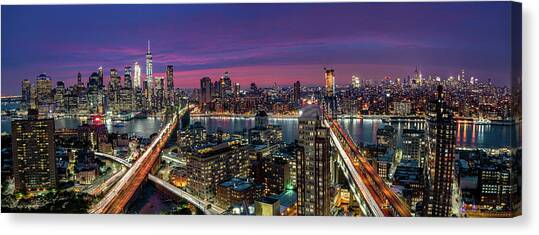 Manhattan Skyline During Beautiful Sunset Canvas Art Print by Thomas D M?rkeberg