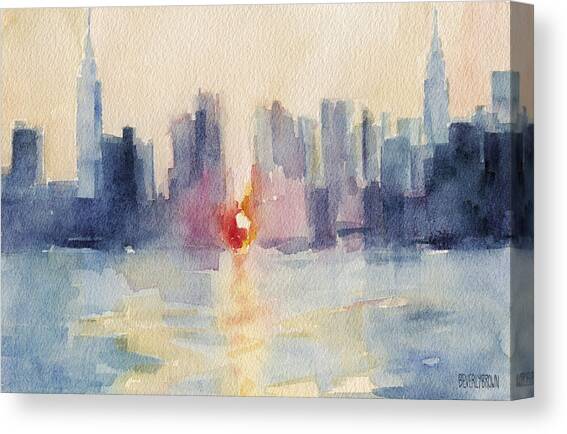 Manhattanhenge New York Skyline Painting Canvas Art Print by Beverly Brown