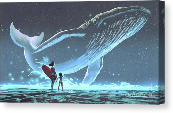 Meet the legendary whale Canvas Art Print by Tithi Luadthong