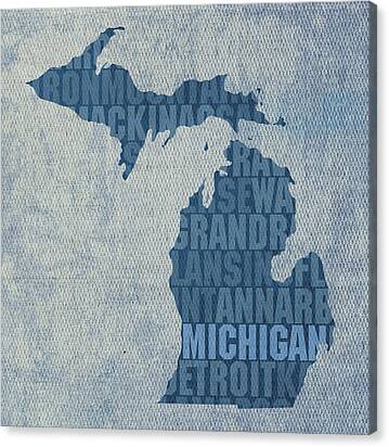 Michigan Great Lake State Word Art On Canvas Canvas Print