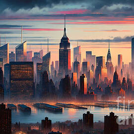 New York City Skyline, The Manhattan skyline with iconic skyscrapers at dusk by Jeff Creation