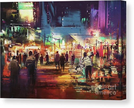 Night Market Canvas Art Print by Tithi Luadthong