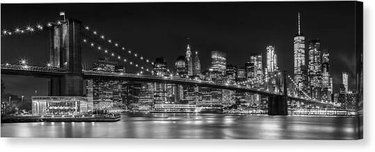 Night-Skyline NEW YORK CITY bw Canvas Art Print by Melanie Viola