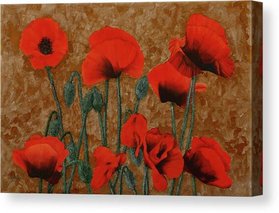 Nove Papaveri Immersi Nell'oro Canvas Art Print by Guido Borelli