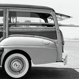 Old Woodie Station Wagon With Surfboard by Skodonnell