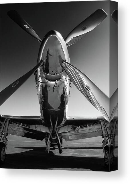 P-51 Mustang #1 - Black and White Fine Art Aviation Print Canvas Art Print by John Hamlon