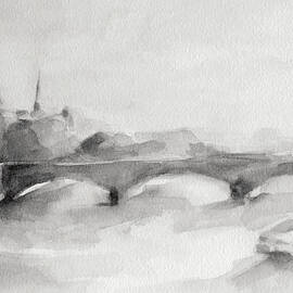 Painting of Paris Bridge on the Seine with Eiffel Tower by Beverly Brown Prints