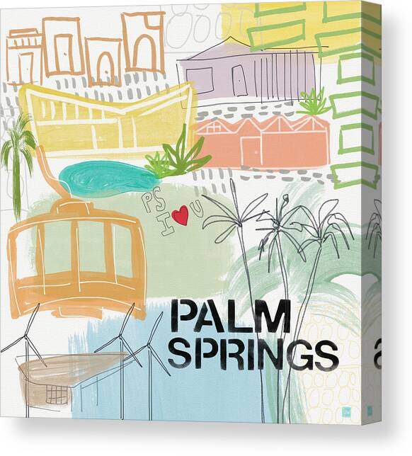 Palm Springs Cityscape- Art by Linda Woods Canvas Art Print by Linda Woods