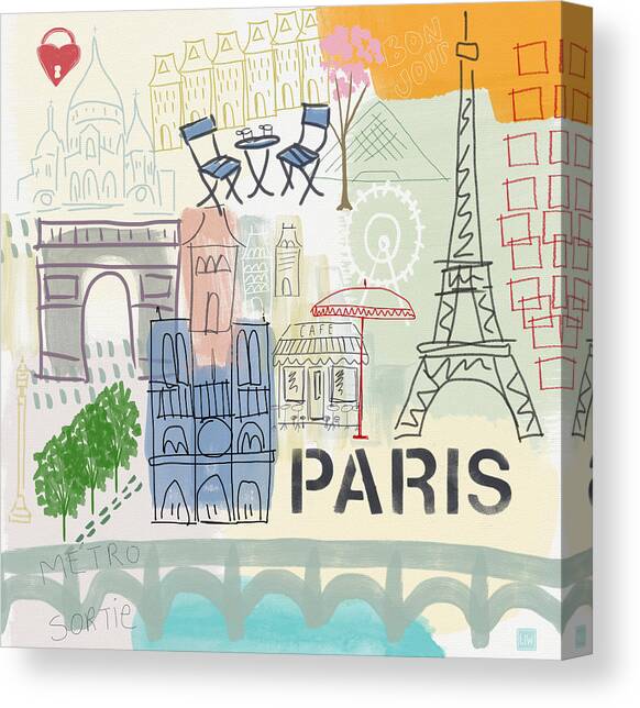 Paris Cityscape- Art by Linda Woods Canvas Art Print by Linda Woods