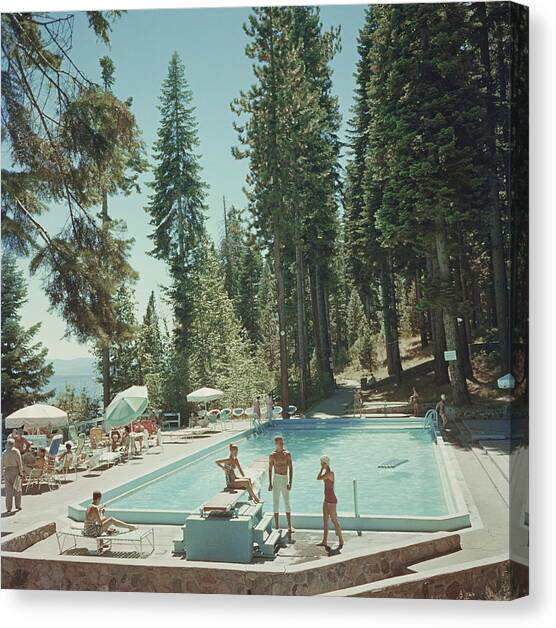 Pool At Lake Tahoe Canvas Art Print by Slim Aarons