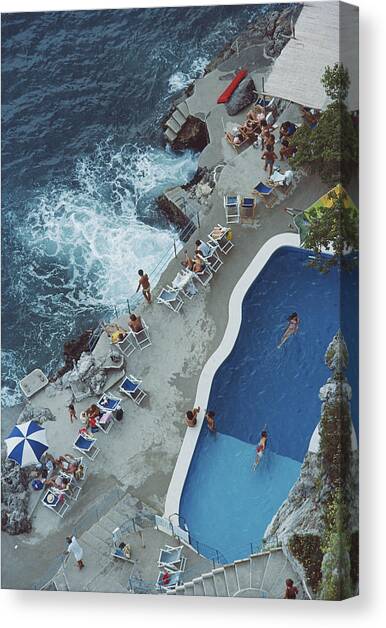Pool On Amalfi Coast Canvas Art Print by Slim Aarons