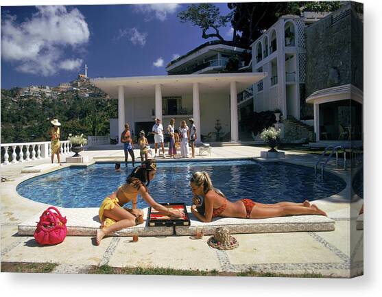 Poolside Backgammon Canvas Art Print by Slim Aarons