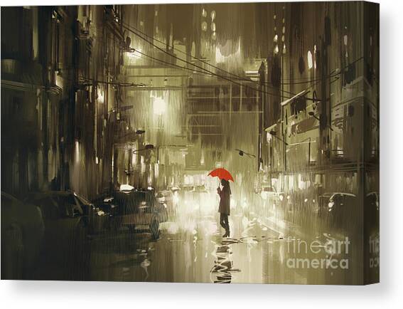Rainy Night Canvas Art Print by Tithi Luadthong