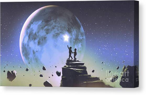 Reaching Out For The Little Star Canvas Art Print by Tithi Luadthong