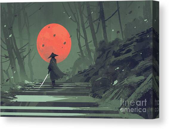 Red Moon Night Canvas Art Print by Tithi Luadthong