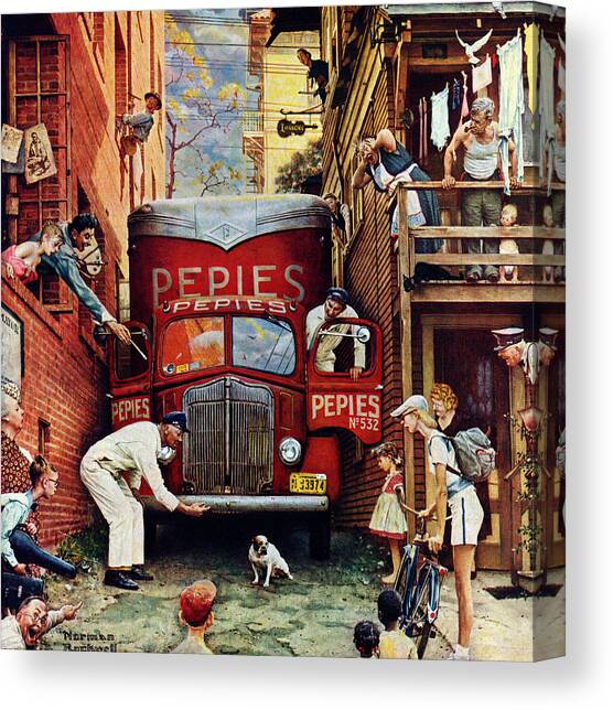 Road Block Canvas Art Print by Norman Rockwell