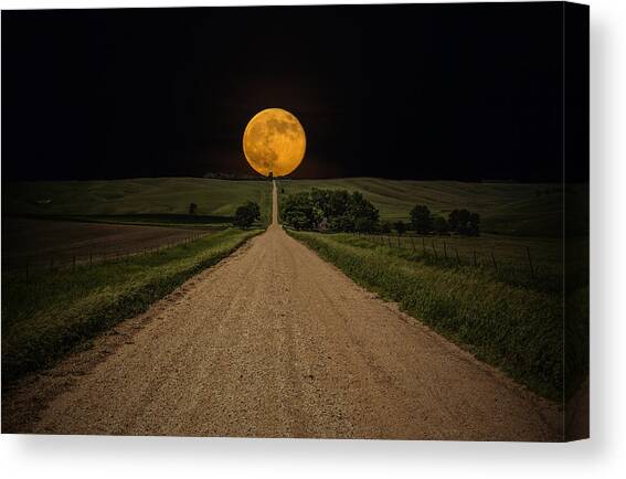 Road to Nowhere - Supermoon Canvas Art Print by Aaron J Groen