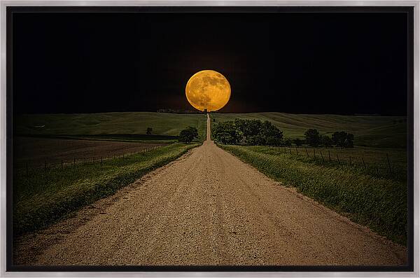 Road To Nowhere - Supermoon Framed Canvas Print