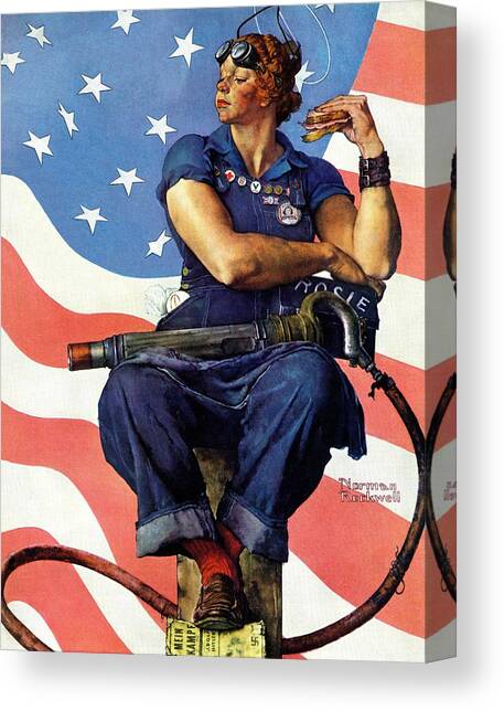 Rosie The Riveter Canvas Art Print by Norman Rockwell