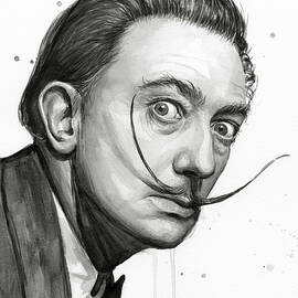 Salvador Dali Portrait Black and White Watercolor by Olga Shvartsur