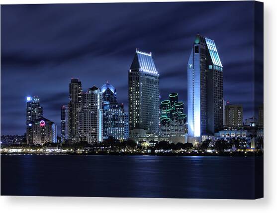 San Diego Skyline at Night Canvas Art Print by Larry Marshall
