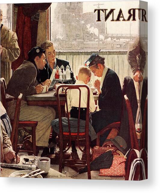 Saying Grace Canvas Art Print by Norman Rockwell
