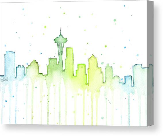Seattle Skyline Watercolor  Canvas Art Print by Olga Shvartsur