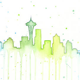 Seattle Skyline Watercolor  by Olga Shvartsur