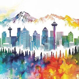 Seward Alaska Skyline Seattle Skyline with Mountains by Clark Leffler