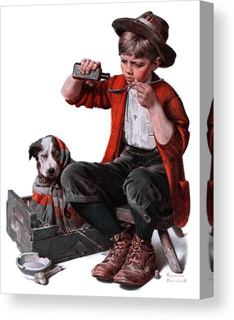 Sick Puppy Canvas Art Print by Norman Rockwell