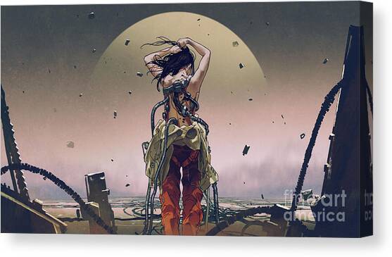 Solar Charging Cyborg Canvas Art Print by Tithi Luadthong
