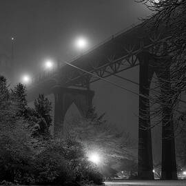 St. Johns Bridge On Snowy Evening by Zeb Andrews