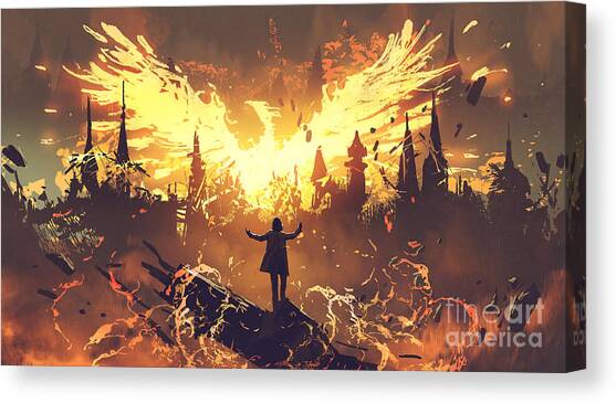 Summoning The Phoenix Canvas Art Print by Tithi Luadthong