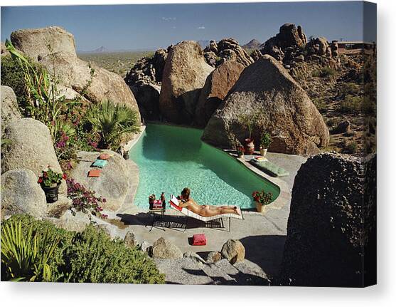 Sunbathing In Arizona Canvas Art Print by Slim Aarons