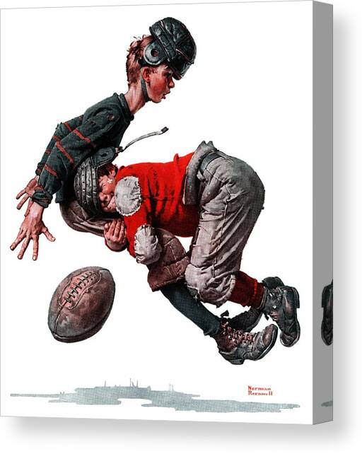 Tackled Canvas Art Print by Norman Rockwell