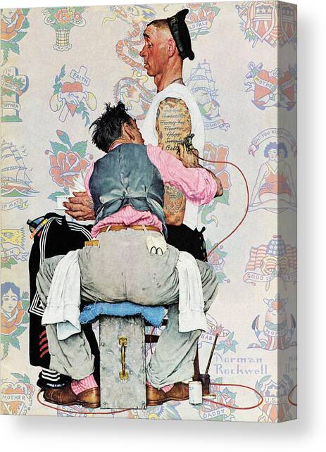 Tattoo Artist Canvas Art Print by Norman Rockwell