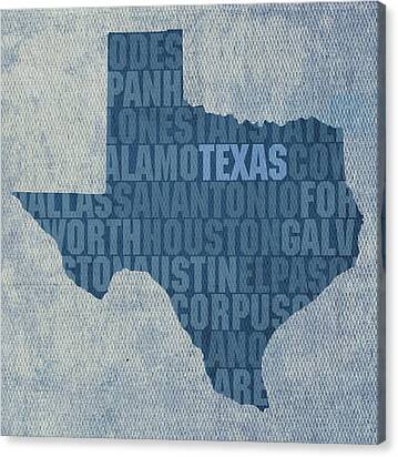 Texas Word Art State Map On Canvas Canvas Print