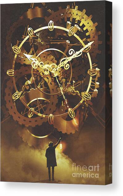 The Big Golden Clockwork Canvas Art Print by Tithi Luadthong
