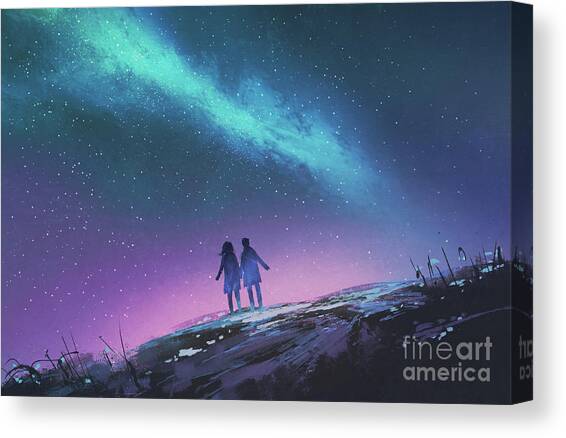 The Blue Light In The Night Sky Canvas Art Print by Tithi Luadthong