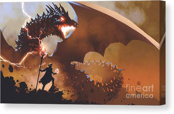 The Dragon Wizard Canvas Art Print by Tithi Luadthong