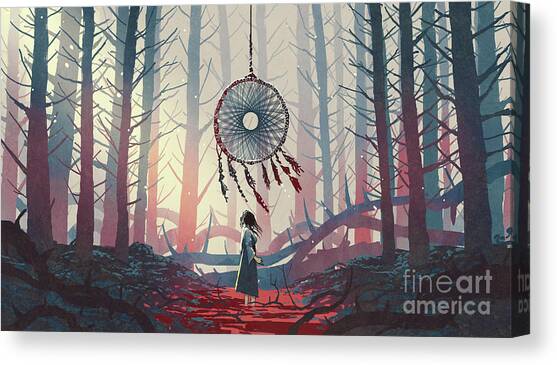 The Dreamcatcher Of The Mysterious Forest Canvas Art Print by Tithi Luadthong