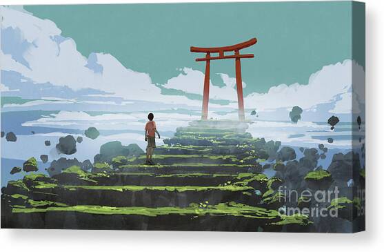 The Entrance To The Peaceful Land Canvas Art Print by Tithi Luadthong