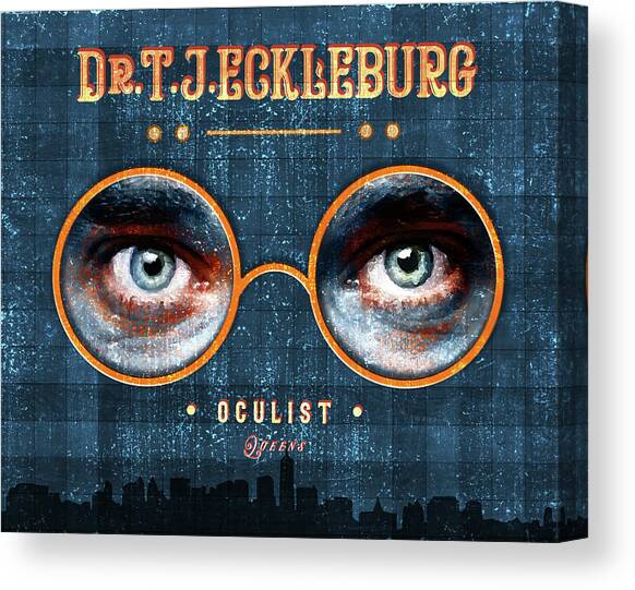 The Eyes of Dr. TJ Eckleburg, Oculist - 01 - Blue - The Great Gatsby - F.Scott Fitzgerald Canvas Art Print by Studio Grafiikka